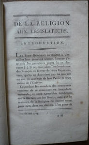 Du culte public
De la religion aux législateurs
Du culte public en général