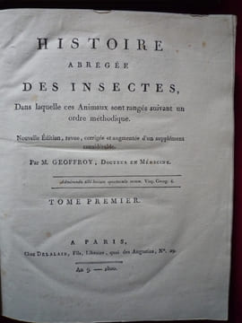 Histoire Abrégée des Insectes,
Dans laquelle ces Animaux sont rangés suivant un ordre méthodique
. Geoffroy