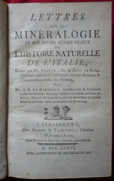 Lettres sur la minéralogie et sur divers autres objets de l'histoire naturelle de l' ITALIE. Ferber