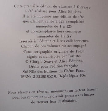 Lettres à GIORGIO -1967-1975. FOLON