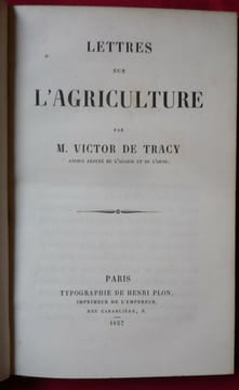 Lettres sur l'agriculture. Victor de TRACY
