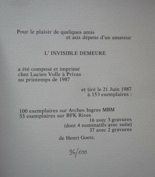 
L'invisible demeure. Jean Pierre GEAY
Henri GOETZ