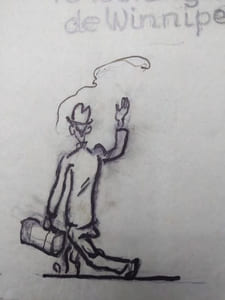 Dessin original de Gus Bofa. Projet d'illustration pour la nouvelle de Jacques Perret : Le tourangeau de Winnipeg. 