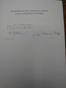 Entretiens de Francis Ponge avec Philippe Sollers. . FRANCIS PONGE. PHILIPPE SOLLERS.