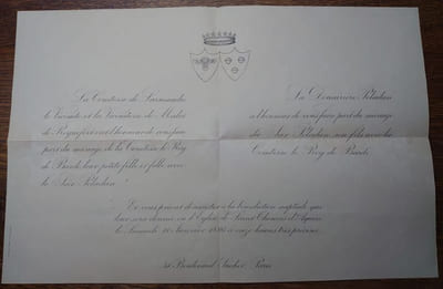 Faire-part de mariage de Joséphin Péladan et de la Comtesse Le Roy de Barde - Samedi 11 Janvier 1896. 