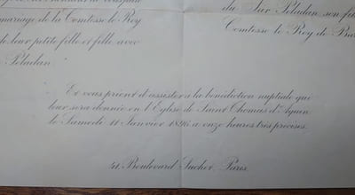 Faire-part de mariage de Joséphin Péladan et de la Comtesse Le Roy de Barde - Samedi 11 Janvier 1896. 