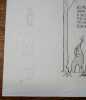Dessin original sign&eacute;. "Jeu pour savoir si on coupe plus vite une jambe qu'un arbre.". GEBE (pseudonyme de Georges Blondeaux). 