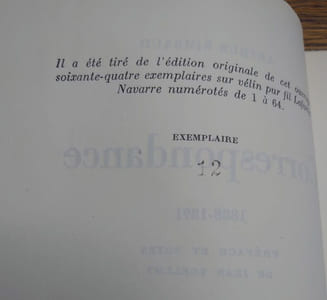 Correspondance. 1888-1891. Préface et note de Jean Voellmy. (Grand papier).
