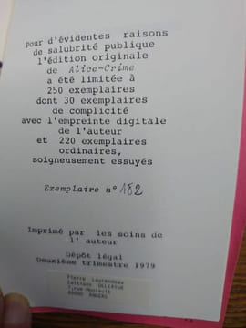 Alice-Crime. Pris de l'autosatisfaction. 1979. . HURL BARBE. 