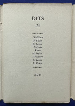 Dits de : L'Ecclésiaste, A. Guillen, R. Lannes, Nietzsche, Plaute, M. Sarfatti, Shakespeare, R. Tagore, P. Valéry.. Guy LEVIS-MANO. 