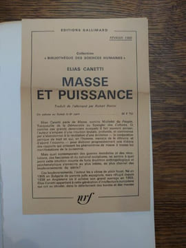 Masse et puissance. Traduit de l'allemand par Robert Rovini. Exemplaire du S.P. Envoi de l'auteur. . ELIAS CANETTI.