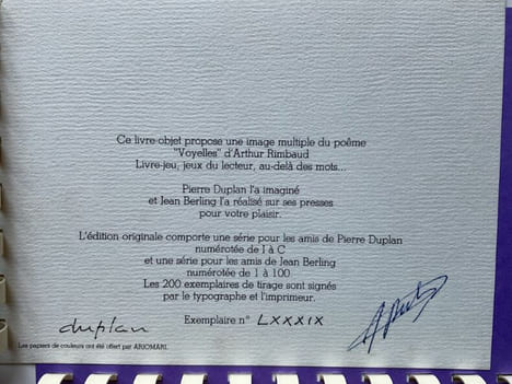 Voyelles. . [DUPLAN Pierre]. RIMBAUD Arthur. 