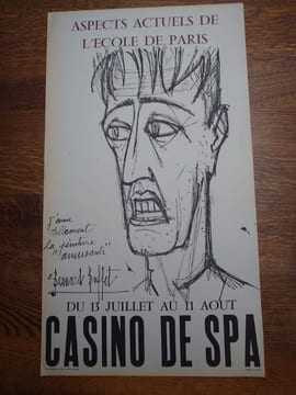 Affiche. Aspects actuels de l'École de Paris. Du 13 juillet au 11 août Casino de Spa. "J'aime tellement la peinture amusante". . Bernard BUFFET.