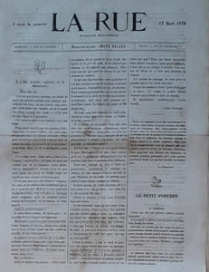 La Rue. Journal quotidien. Rédacteur-en-chef, Jules Vallès. Gérant, Charles Dacosta. 17 mars-12 avril 1870.