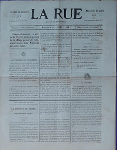 La Rue. Journal quotidien. Rédacteur-en-chef, Jules Vallès. Gérant, Charles Dacosta. 17 mars-12 avril 1870.