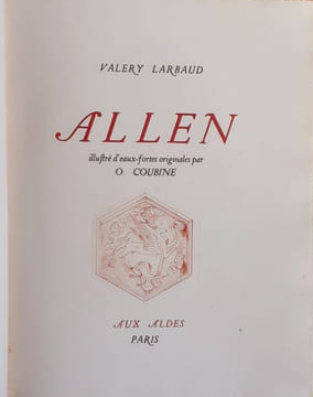 Allen. Illustré d'eaux-fortes originales par O. Coubine.. LARBAUD, Valery