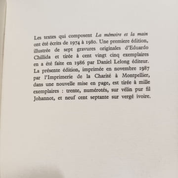 La mémoire et la main. JABES, Edmond