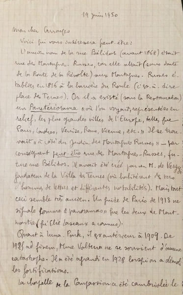 L.A.S. adress&eacute;e &agrave; Michel Carrouges. Sans lieu, 19 juin 1950. 3p. grand in-8.. QUENEAU Raymond 