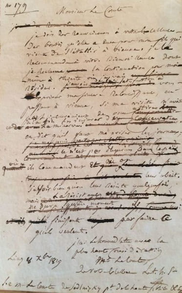 Minute autographe sign&eacute;e &laquo; JF &raquo; d’une lettre adress&eacute;e au [comte Sedlnizky]. Linz, 8 d&eacute;cembre 1819. 1 page in-12. . FOUCH&Eacute; Joseph 
