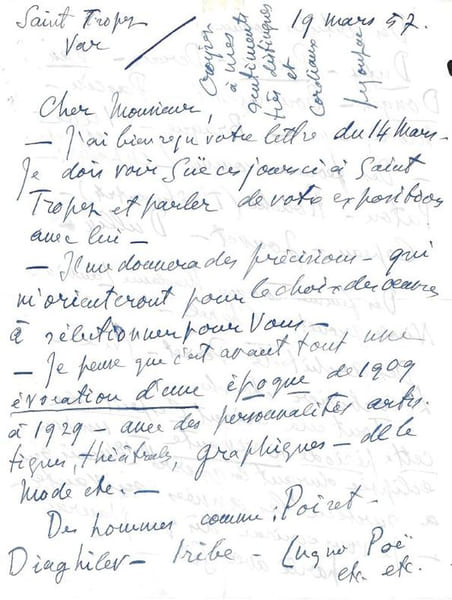 L.A.S. Saint-Tropez, 19 mars 1957. 2 p. in-4.. DUNOYER de SEGONZAC Andr&eacute; 