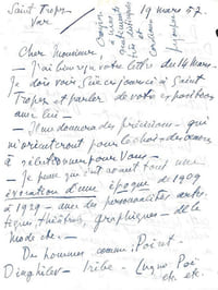 L.A.S. Saint-Tropez, 19 mars 1957. 2 p. in-4.