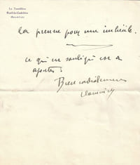 L.A.S. adressée à [Christian] Zervos. Rueil-la-Gadelière, sans date. 1 p.  petit in-4.