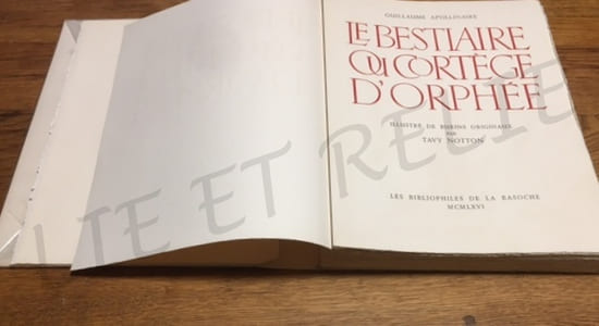 Le bestiaire ou Cortège d'Orphée.
Illustré de burins originaux par Tavy NOTTON.