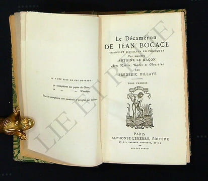 LE DECAMERON.. BOCCACE, Jean.
Traduit de l'Italien par Maistre ANTOINE LE MAÇON.