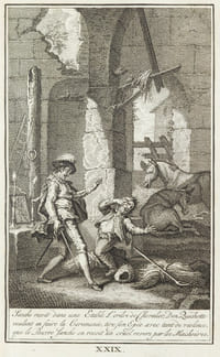 HISTOIRE DE L’ADMIRABLE DON QUICHOTTE DE LA MANCHE.
NOUVELLES DE MICHEL DE CERVANTES SAAVEDRA, Nouvelle Edition. Augmentée de trois Nouvelles qui n’avoient point été traduites en François & de la Vie de l’Auteur. Enrichie de Figures en taille-douce.