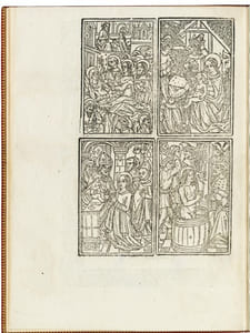 Paris, J. Niverd, 1529.

In-4 de (4) ff. à 20 l. ; maroquin rouge, plats ornés de la dentelle au Pélican, dos à nerfs orné d’un décor à la grotesque, doublure de maroquin rouge ornée de la même dentelle, double filet sur les coupes, tranches dorées. Chambolle-Duru.

174 x 128 mm.

PREMIERE EDITION CITEE PAR Bechtel (T. 104).

Précieux exemplaire de cette édition de la « Paix de Cambrai ou Paix des Dames » qui mit fin au conflit opposant la France au reste de l’Europe.

La paix fut signée par Louise de Savoie, mère de François Ier et Marguerite d’Autriche, tante de Chasles-Quint, le 5 août 1529. La France abandonnait Asti et le royaume de Naples, la Flandre, l'Artois et le Charolais, mais gardait la Bourgogne et la Picardie.

Le titre est orné d’un encadrement renaissance et des armes royales, le verso est illustré de quarte gravures sur bois de facture lyonnaise, légèrement ombrées, très affinées dans le détail.

CELEBRE ET SPLENDIDE EXEMPLAIRE DE FERNAND COLOMB, FILS DE CHRISTOPHE COLOMB, qui réunit en son temps une bibliothèque somptueuse, acheté en 1885 par le Baron Pichon qui imposa à son relieur - Chambolle Duru - la reliure au Pélican.

L'exemplaire comporte cette note manuscrite du Baron « L'exemplaire du Traicté de Cambray vendu 400 F Ruggieri en 1873 n° 219 était l’édition connue de Nicolas Basin à Paris. Celle-ci que je crois lyonnaise porte le nom de François Ier avant celui de Charles Quint et n'est citée nulle part à moins que celle grand in-8 (indiquée par Brunet) ne soit la même. Ce volume-ci est cependant bien in-4. B.J.P. Ex. de Fernand Colomb acheté en 1885 ».

Précieux exemplaire : de la première édition décrite par Bechtel, d’un ouvrage historique infiniment rare, dans la fameuse reliure « au Pélican » exécutée par Chambolle-Duru pour le baron Pichon, et ayant appartenu à Fernand Colomb, fils de Christophe Colomb, vendu 25 000 € le 5 mai 2002.

Fernand Columbus (1488-1539), fils du découvreur du Nouveau Monde, accompagna son père lors de son quatrième voyage en Amérique entre 1502 et 1504. Après sa mort, il rentra en Espagne, puis voyagea dans toute l’Europe et constitua une bibliothèque de plus de 15 000 livres. Elle fut confiée à la bibliothèque de la cathédrale Saint-Paul de Séville. Négligée, comme tant d’autres durant les XVIe et XVIIe siècles, elle fut inventoriée en 1684 : son contenu avait alors diminué de 10 000 volumes pour n'en plus compter qu'environ 5 000. 
Les livres de cette provenance sont extrêmement rares sur le marché.
Provenance : Fernand Colomb (d’après la note du Baron Pichon) ; Baron Pichon (n° 1218) (note de sa main, ex-libris) ; Charles Van Der Elst, président de la société royale des bibliophiles belges (ex-libris).
