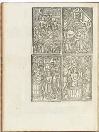 Paris, J. Niverd, 1529.
In-4 de (4) ff. à 20 l. ; maroquin rouge, plats ornés de la dentelle au Pélican, dos à nerfs orné d’un décor à la grotesque, doublure de maroquin rouge ornée de la même dentelle, double filet sur les coupes, tranches dorées. Chambolle-Duru.
174 x 128 mm.
PREMIERE EDITION CITEE PAR Bechtel (T. 104).
Précieux exemplaire de cette édition de la « Paix de Cambrai ou Paix des Dames » qui mit fin au conflit opposant la France au reste de l’Europe.
La paix fut signée par Louise de Savoie, mère de François Ier et Marguerite d’Autriche, tante de Chasles-Quint, le 5 août 1529. La France abandonnait Asti et le royaume de Naples, la Flandre, l'Artois et le Charolais, mais gardait la Bourgogne et la Picardie.
Le titre est orné d’un encadrement renaissance et des armes royales, le verso est illustré de quarte gravures sur bois de facture lyonnaise, légèrement ombrées, très affinées dans le détail.
CELEBRE ET SPLENDIDE EXEMPLAIRE DE FERNAND COLOMB, FILS DE CHRISTOPHE COLOMB, qui réunit en son temps une bibliothèque somptueuse, acheté en 1885 par le Baron Pichon qui imposa à son relieur - Chambolle Duru - la reliure au Pélican.
L'exemplaire comporte cette note manuscrite du Baron « L'exemplaire du Traicté de Cambray vendu 400 F Ruggieri en 1873 n° 219 était l’édition connue de Nicolas Basin à Paris. Celle-ci que je crois lyonnaise porte le nom de François Ier avant celui de Charles Quint et n'est citée nulle part à moins que celle grand in-8 (indiquée par Brunet) ne soit la même. Ce volume-ci est cependant bien in-4. B.J.P. Ex. de Fernand Colomb acheté en 1885 ».
Précieux exemplaire : de la première édition décrite par Bechtel, d’un ouvrage historique infiniment rare, dans la fameuse reliure « au Pélican » exécutée par Chambolle-Duru pour le baron Pichon, et ayant appartenu à Fernand Colomb, fils de Christophe Colomb, vendu 25 000 € le 5 mai 2002.
Fernand Columbus (1488-1539), fils du découvreur du Nouveau Monde, accompagna son père lors de son quatrième voyage en Amérique entre 1502 et 1504. Après sa mort, il rentra en Espagne, puis voyagea dans toute l’Europe et constitua une bibliothèque de plus de 15 000 livres. Elle fut confiée à la bibliothèque de la cathédrale Saint-Paul de Séville. Négligée, comme tant d’autres durant les XVIe et XVIIe siècles, elle fut inventoriée en 1684 : son contenu avait alors diminué de 10 000 volumes pour n'en plus compter qu'environ 5 000.
Les livres de cette provenance sont extrêmement rares sur le marché.
Provenance : Fernand Colomb (d’après la note du Baron Pichon) ; Baron Pichon (n° 1218) (note de sa main, ex-libris) ; Charles Van Der Elst, président de la société royale des bibliophiles belges (ex-libris).