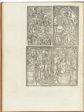 Paris, J. Niverd, 1529.
In-4 de (4) ff. à 20 l. ; maroquin rouge, plats ornés de la dentelle au Pélican, dos à nerfs orné d’un décor à la ...