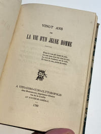 Réunion de 4 ouvrages érotiques : Vingt ans de la vie d'une jolie femme ou Mémoires de Julia R... ; Vingt ans de la vie d'un jeune homme ; L'Arétin français, par un membre de l'Académie des dames ;  Le Degré des âges du plaisir ou Jouissances voluptueuses de deux personnes de sexes différents aux différentes époques de la vie
