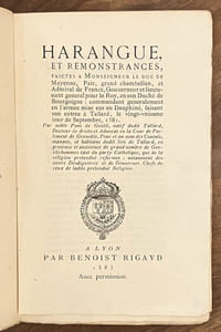 Harangue de Pons de Gentil au Duc de Mayenne faisant son entrée à Tallard. 