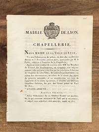 Ordonnances de la Mairie de Lyon relatives à la chapellerie.