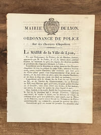 Ordonnances de la Mairie de Lyon relatives à la chapellerie.