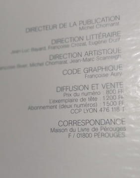 PASSE revue éditée à Lyon par Michel Chomarat . CHOMARAT Michel
BUREN Daniel
JAGET Michel 
Durif Eugène 
FAVIER Philippe
MICHAUD Eric
collectif