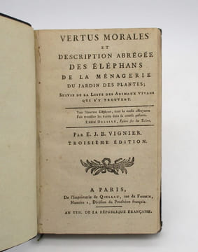 Vertus morales et description agrégée des éléphans [éléphants] de la ménagerie du Jardin des Plantes.[suivi de :]Jocko, anecdote détachée des lettres ...