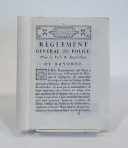 Règlement général de Police pour la ville & jurisdiction de Bayonne.