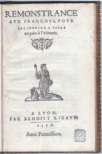 Remonstrance aux Françoys, pour les induire à vivre en paix à l'advenir.