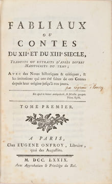 Fabliaux ou contes du XIIe et du XIIIe siècle, traduits ou extraits d’après divers manuscrits du tems.. LEGRAND D’AUSSY Pierre.